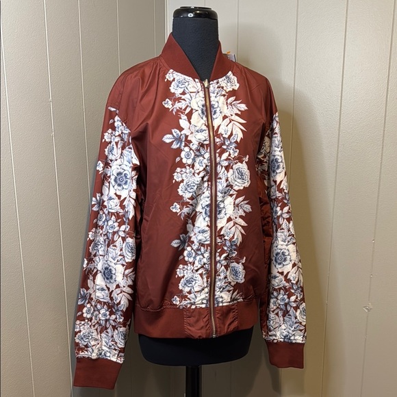 TALLIA Men’s Large Reversible Burgundy and Blue Bomber Jacket Ribbed Collar - Picture 1 of 6